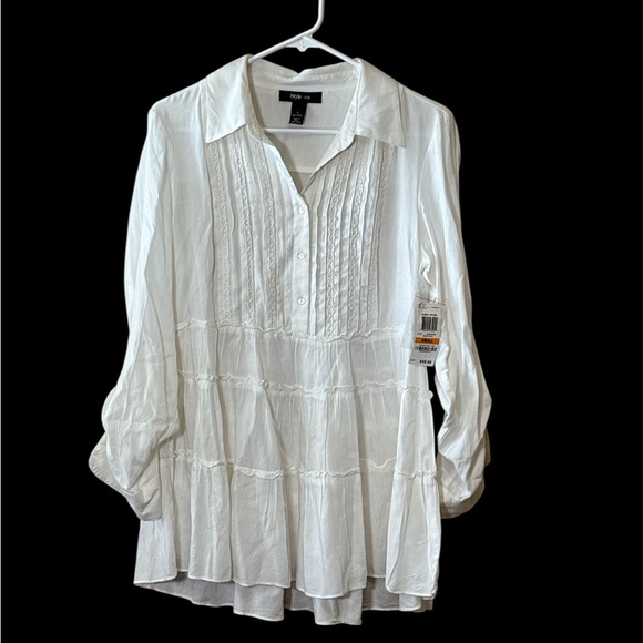 Style & Co. Tops - Style & Co. White Pintuck Blouse,NWT,made in India,100% Rayon